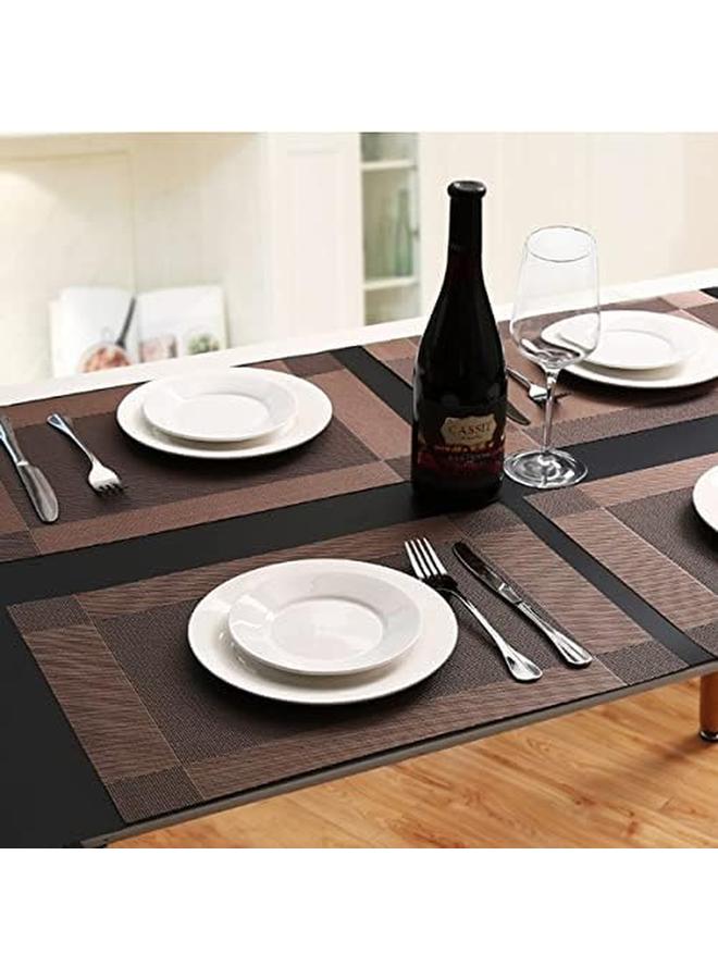 ECVV 4Pcs Placemats For Dining Table Easy To Clean Plastic Washable Placemat For Kitchen Table Indoor Outdoor Table Mats Heat Resistand Washable Woven Vinyl Table Mats Coffee - Image 2