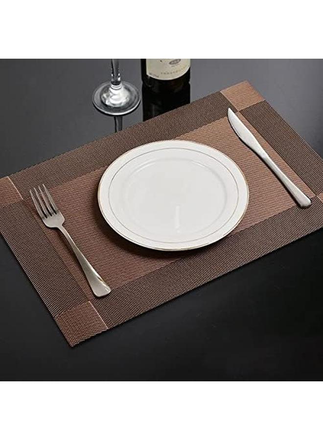 ECVV 4Pcs Placemats For Dining Table Easy To Clean Plastic Washable Placemat For Kitchen Table Indoor Outdoor Table Mats Heat Resistand Washable Woven Vinyl Table Mats Coffee - Image 4
