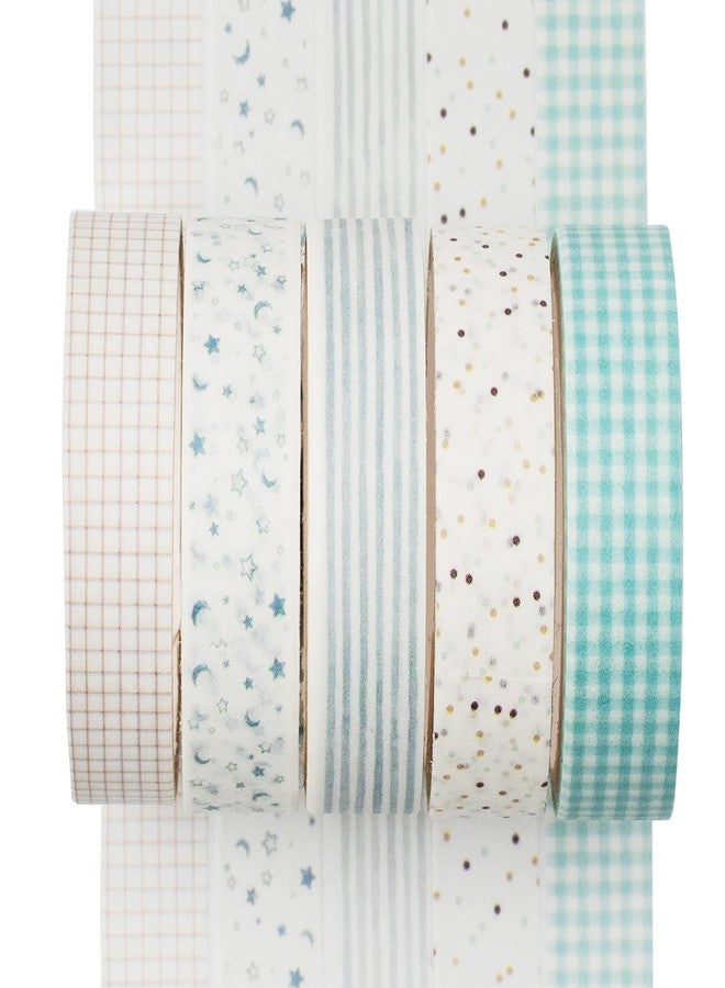 YUBX 5 Rolls Washi Tape Set Creative Basic Skinny Decorative Tapes for Arts, DIY Crafts, Bullet Journals, Planners, Scrapbooking, Wrapping (Cyan Dew) - Image 1