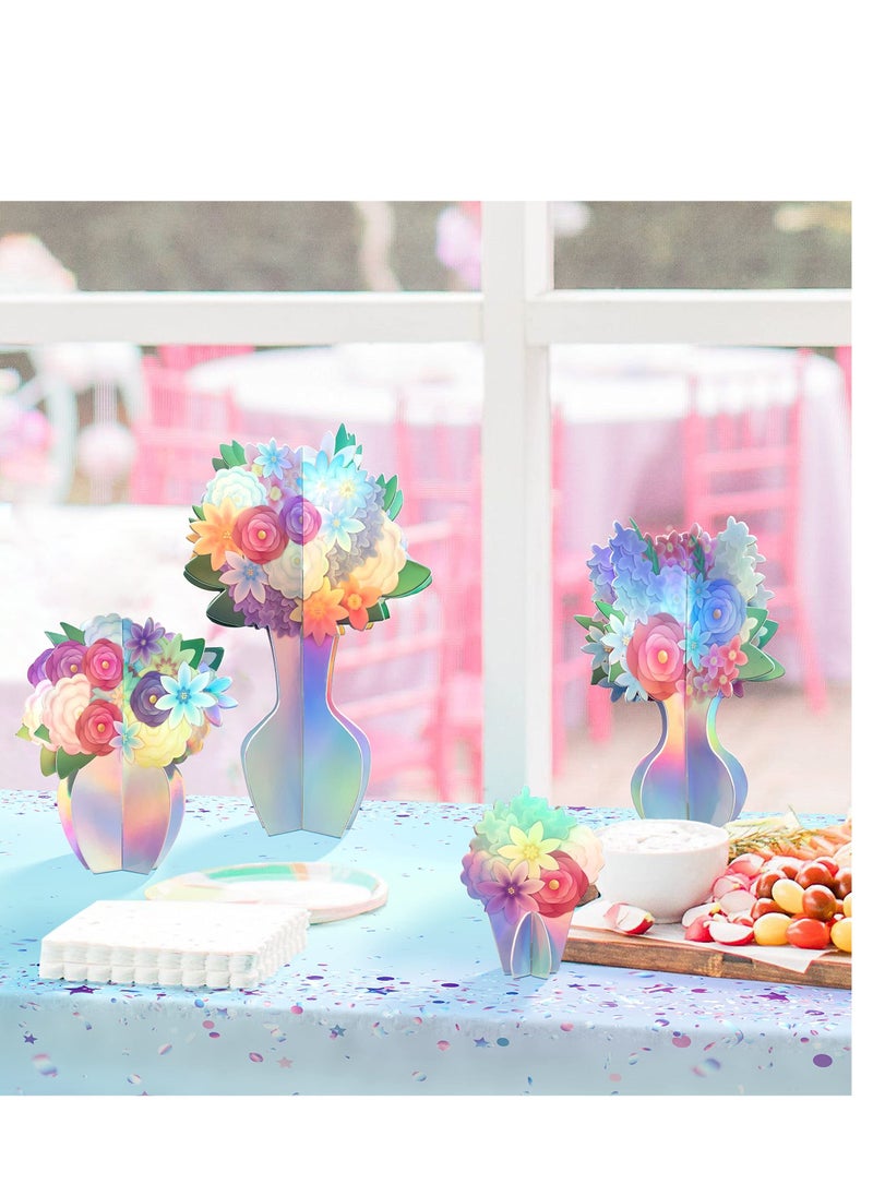 Generic - Table Decor Fake Flower, Iridescent Flower Centerpieces for Holographic, Party 3D Vase Decorations, Birthday Party Table Decor Engagement Baby Shower Bridal Shower Party Wedding Supplies 5pcs - Image 1