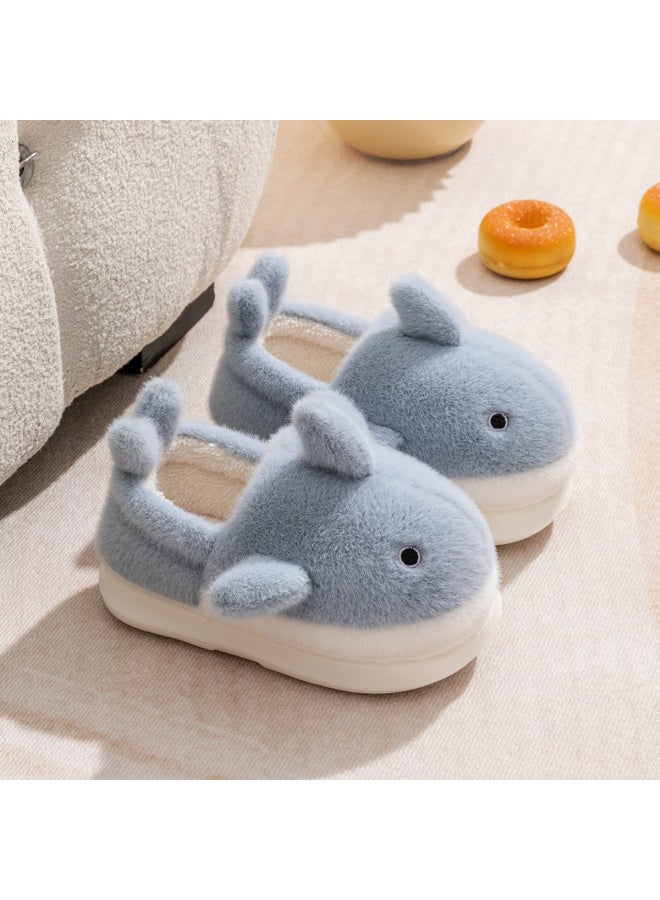 Shark Children's Cotton Slippers Girls' Winter Parent-child Boys' Baby Slippers Women's Bag With Fleece-lined Warm Cotton Shoes