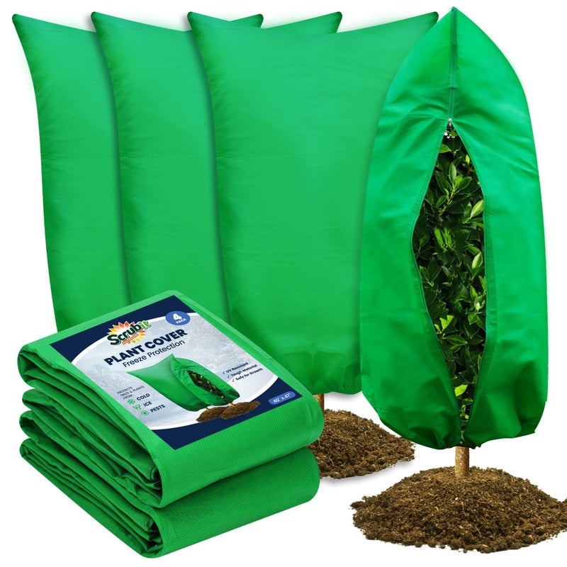 SCRUBIT Plant Covers Freeze Protection, 40" W x 47" H Frost Cloths for Outdoor Plants & Fruit Trees with Zipper and Drawstring, Thick Winter Plant Covers - 4 Pack Shrubs Frost Blankets - Image 1