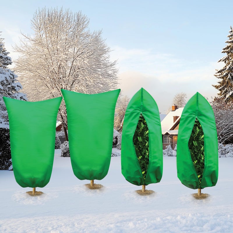 SCRUBIT Plant Covers Freeze Protection, 40" W x 47" H Frost Cloths for Outdoor Plants & Fruit Trees with Zipper and Drawstring, Thick Winter Plant Covers - 4 Pack Shrubs Frost Blankets - Image 5