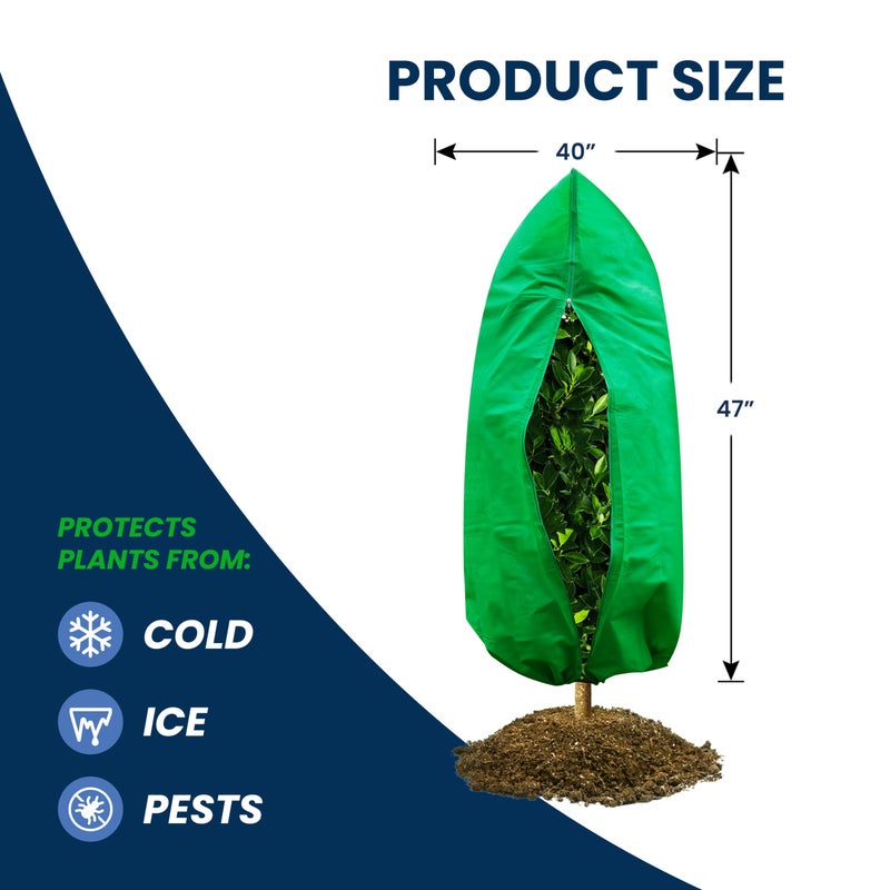 SCRUBIT Plant Covers Freeze Protection, 40" W x 47" H Frost Cloths for Outdoor Plants & Fruit Trees with Zipper and Drawstring, Thick Winter Plant Covers - 4 Pack Shrubs Frost Blankets - Image 4