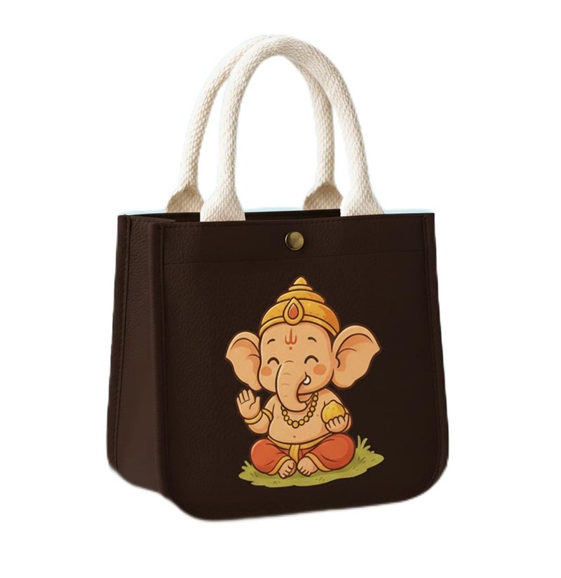 HOBBY INDIA Kids Lunch Bag | Cute & Stylish Mini Tiffin Bag for Boys & Girls | Cute Cotton Cartoon Design I Perfect For Picnic Tuition School, Preschool & Playschool (Ganesha) - Image 1