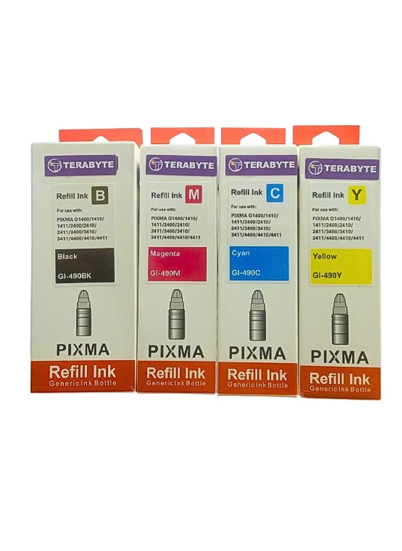 Terabyte ink 490 for Canon Set (4-Pack Black Cyan Magenta Yellow) Ink for GI 490 for PIXMA G3400 G2400 G1400 G4400 G1411 G2411 G3411 G4411 G4410 G3410  - Image 2