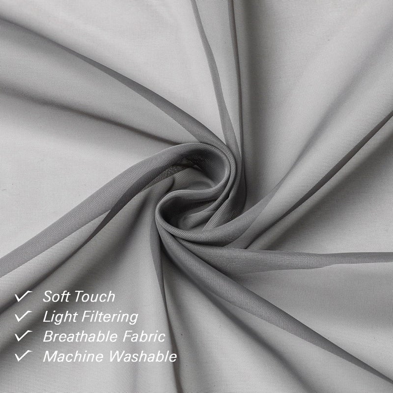 Lecloud Charcoal Grey Sheer Curtains 14 Inch Length 2 Panels Set, Light Reducing Short Window Valances for Living Room Bedroom, Gray Kitchen Curtains with Dual Rod Pockets, 40" W x 14" L - Image 4