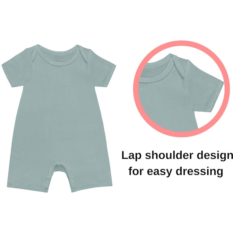 GUISBY Rayon Baby Pajamas, Short Sleeve Footless Rompers, Snap Closure Sleeper for Boy Girls Black Sliver Matcha 3-6 Months 3pc - Image 2