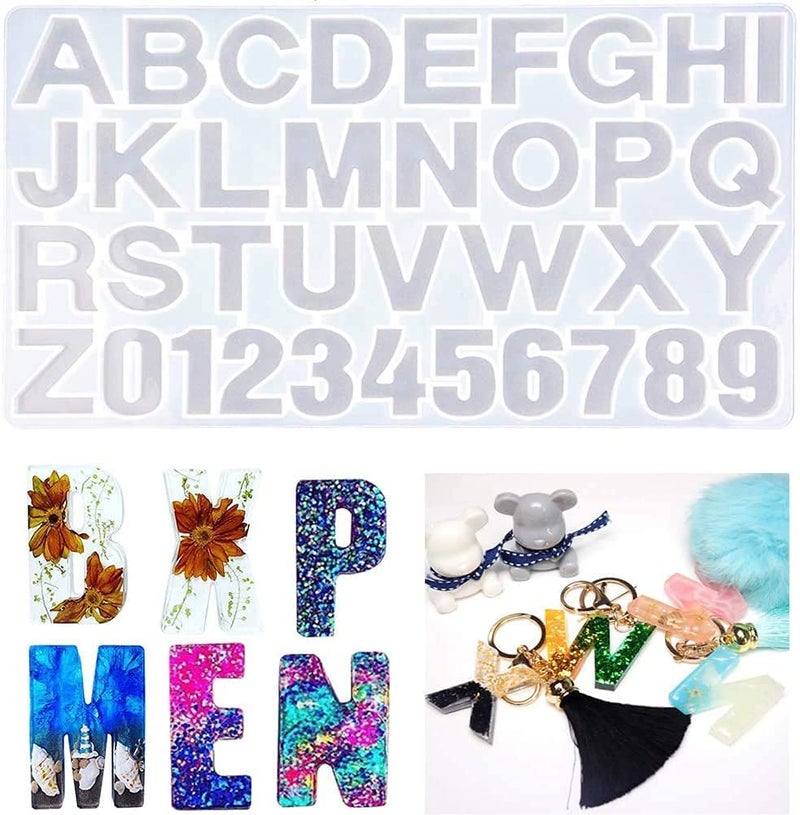 SNOOGG 3D Silicone Resin Mould Alphabet and Numbers for Pendants Keychains Earrings DIY Craft Letters ABCD with Built in Hole Enabler - Image 3