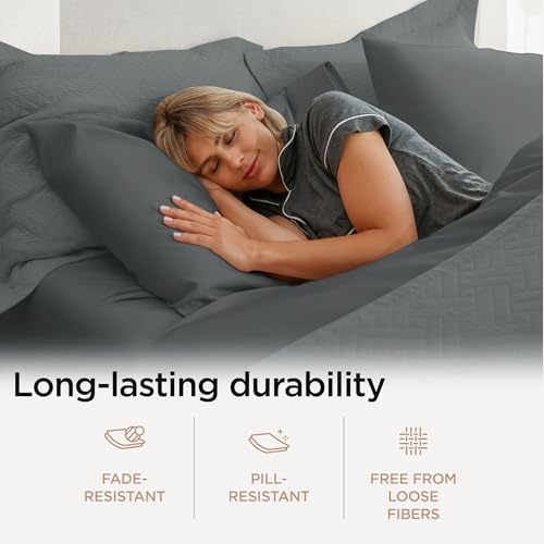 Threadmill 100% Cotton Sheets for Queen Size Bed - 600 Thread Count Queen Bed Sheets Set with 16” Deep Pocket - Sateen Weave 4-Piece Bedding Set with Cooling Effect, Dark Grey - Image 5