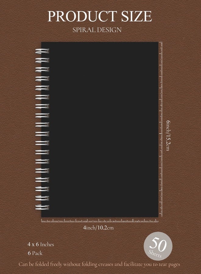Aidunmis 6 Pack Spiral Notebook 4 x 6 Inch Spiral Journals Notebooks Steno Pads Lined Notepad Spiral Lined Notebook with 50 Sheets 100 Pages 4 x 6" Black Cover Small Pocket Notepads for Office School Supplies - Image 2