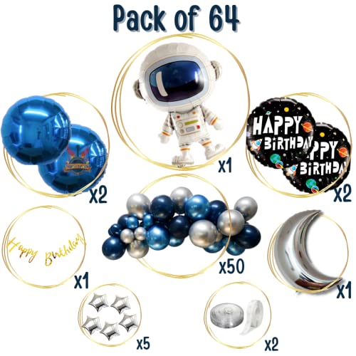 Party town space theme decoration combo for boys and girls theme birthday party with Metallic balloons | Astronaut foil balloons | Mini star foil | Balloon arc | Glue dots - (Pack of 68) (Space) - Image 2