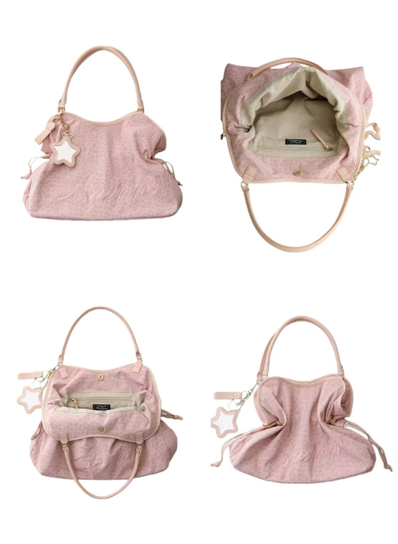 Badhuche Women's Handbag - Pink Leopard Print  Tote with Star Charm, Elegant Designer Shoulder Bag for Daily Use - Image 4