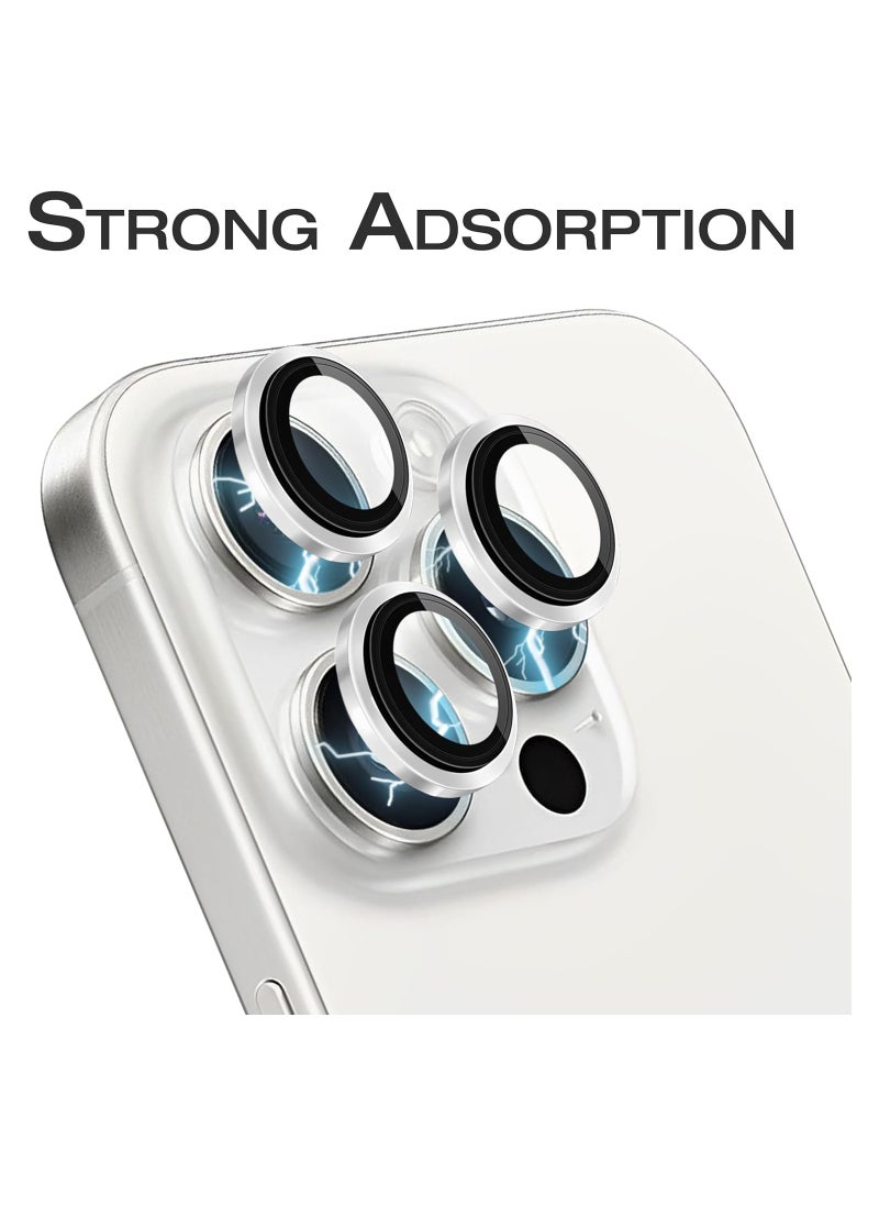 Generic - Camera Lens Protector for iPhone 15 Pro and 15 Pro Max Tempered Glass Aluminum Ring Cover, HD Clear, iPhone Camera Design Matching, Anti-Reflection, Anti-Scratch, Full Set (White Titanium) - Image 1