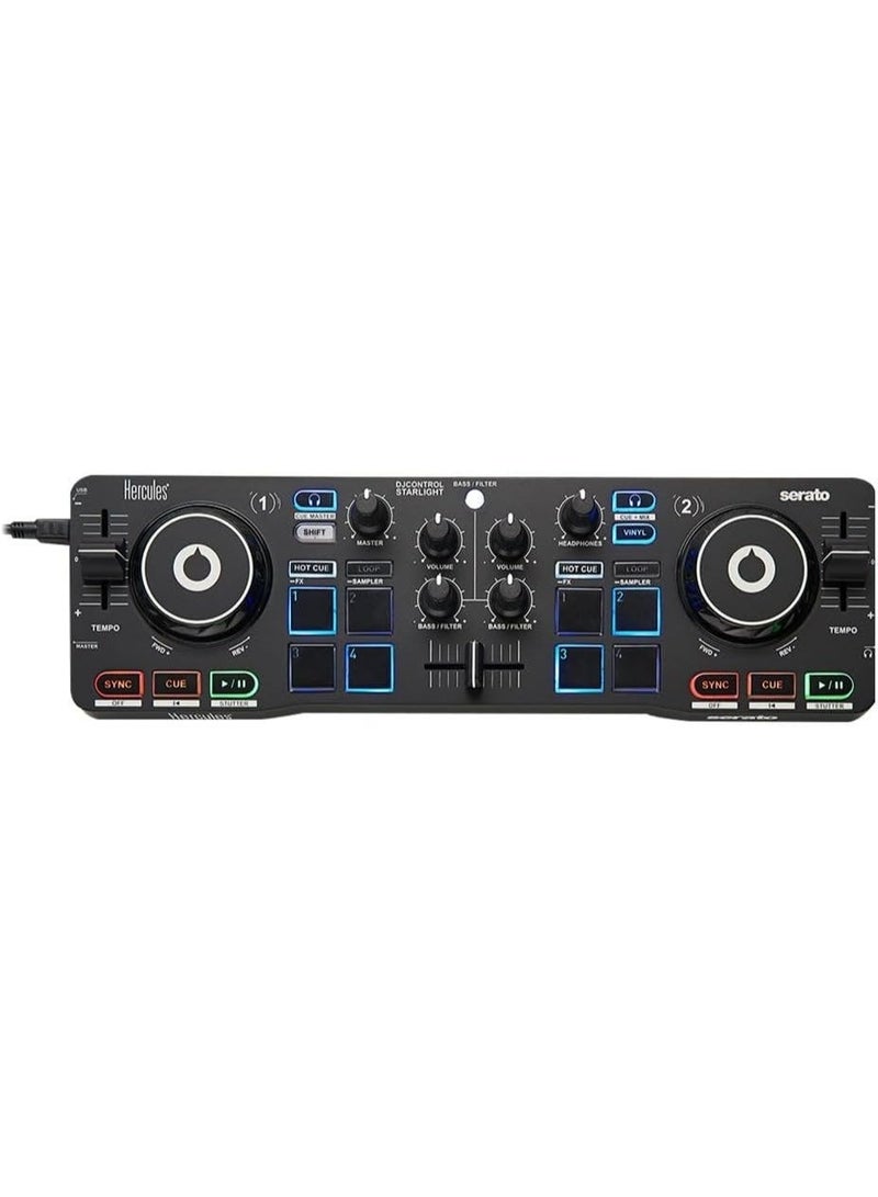 Hercules DJControl Starlight – Portable USB DJ Controller - 2 tracks with 8 pads and sound card - Serato DJ Lite included - Image 1