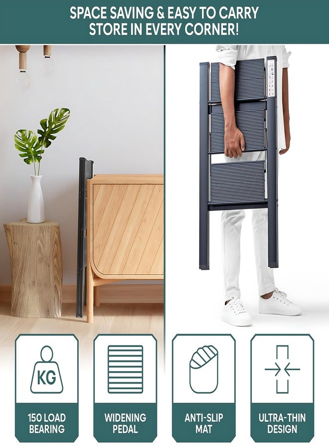 GION 3-Step Folding Step Stool - Foldable & Portable Stairs, Versatile Use for Kitchen, Bathroom & Office Foot Stool | Modern & Space-Saving Design Multipurpose Three Step Stool with 150 Kg Capacity - Image 4
