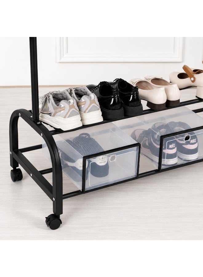 Master Gold Double Layer Metal Clothes Organizer with Wheels | Movable Clothes Hanger 120x45x160cm | Sturdy Black Clothes Rack with Bottom Shoe Rack and Side Hooks - Image 4
