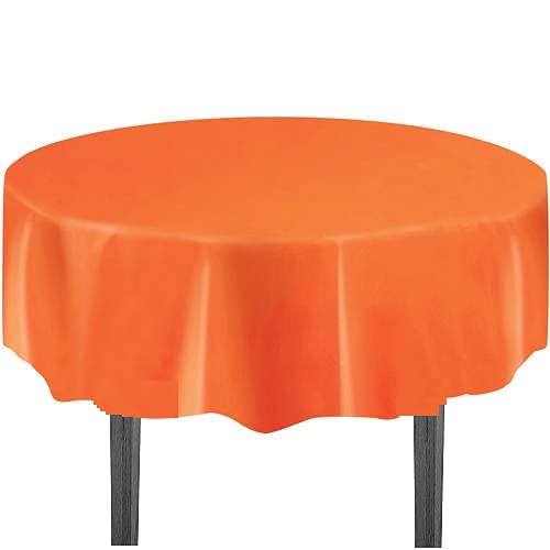SHOPSAVE Round 84 Plastic Disposable Plastic Tablecloths Table Covers Great for Parties Wedding Holiday 4 Orange