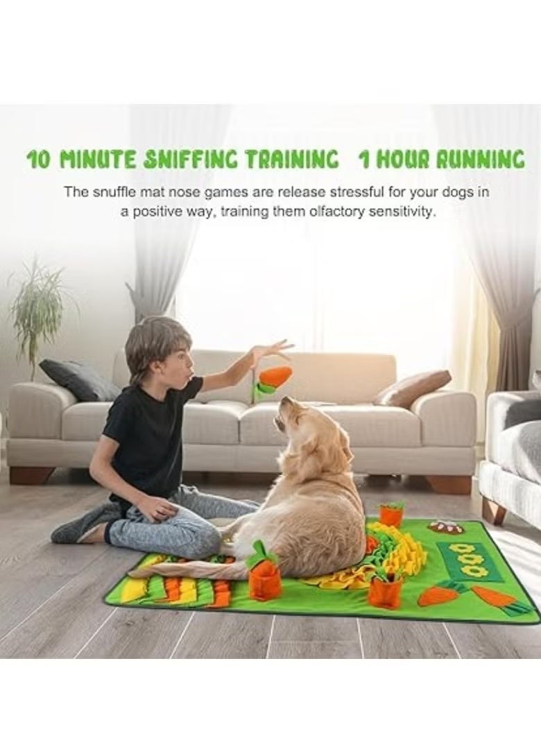 100 * 70 cm Large Pet Sniffing Mat Pet Slow Feeder Mat w/2 Carrot Toy Puzzle Toy for Dogs Cat Foraging Skills & Encourages Nose-Work - Image 3
