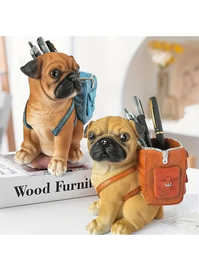Orange Pug Dog Backpack Pen Holder Desk Organizer Storage Box Gift - Image 1