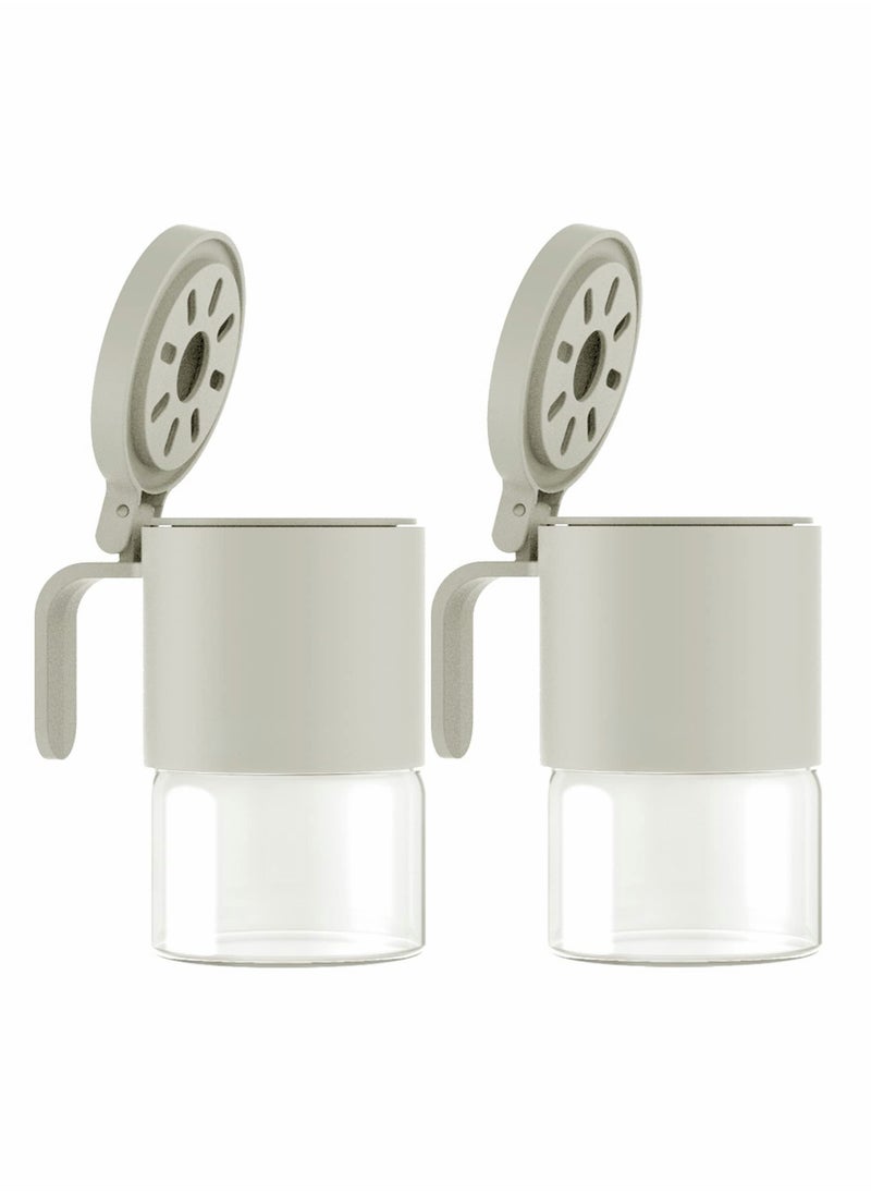 Excefore - Glass Spice Jars Moisture-Proof Spice Containers with Spoons, Set of 2 10oz/300ml Spice Bottles, Mini Seasoning Storage Jars with Flapper Caps for Salt, Sugar, Peppers, Chili in Kitchen White - Image 1