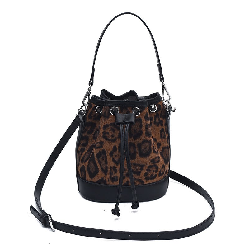 Autumn Leopard Print Colorblock Vintage Bucket Bag Fashionable Fashionable Casual Crossbody Bag Korean Style Women'S Shoulder Bag Trendy - Image 1