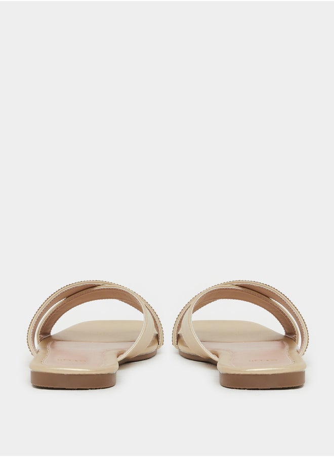 Styli Embellished Criss Cross Strap Flat Sandals  - Image 5