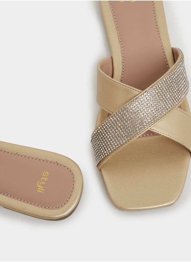 Styli Embellished Criss Cross Strap Flat Sandals  - Image 4