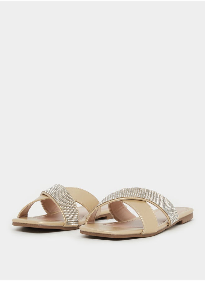 Styli Embellished Criss Cross Strap Flat Sandals  - Image 3