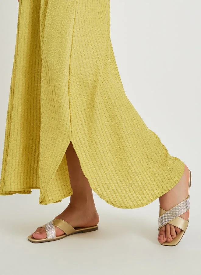 Styli Embellished Criss Cross Strap Flat Sandals