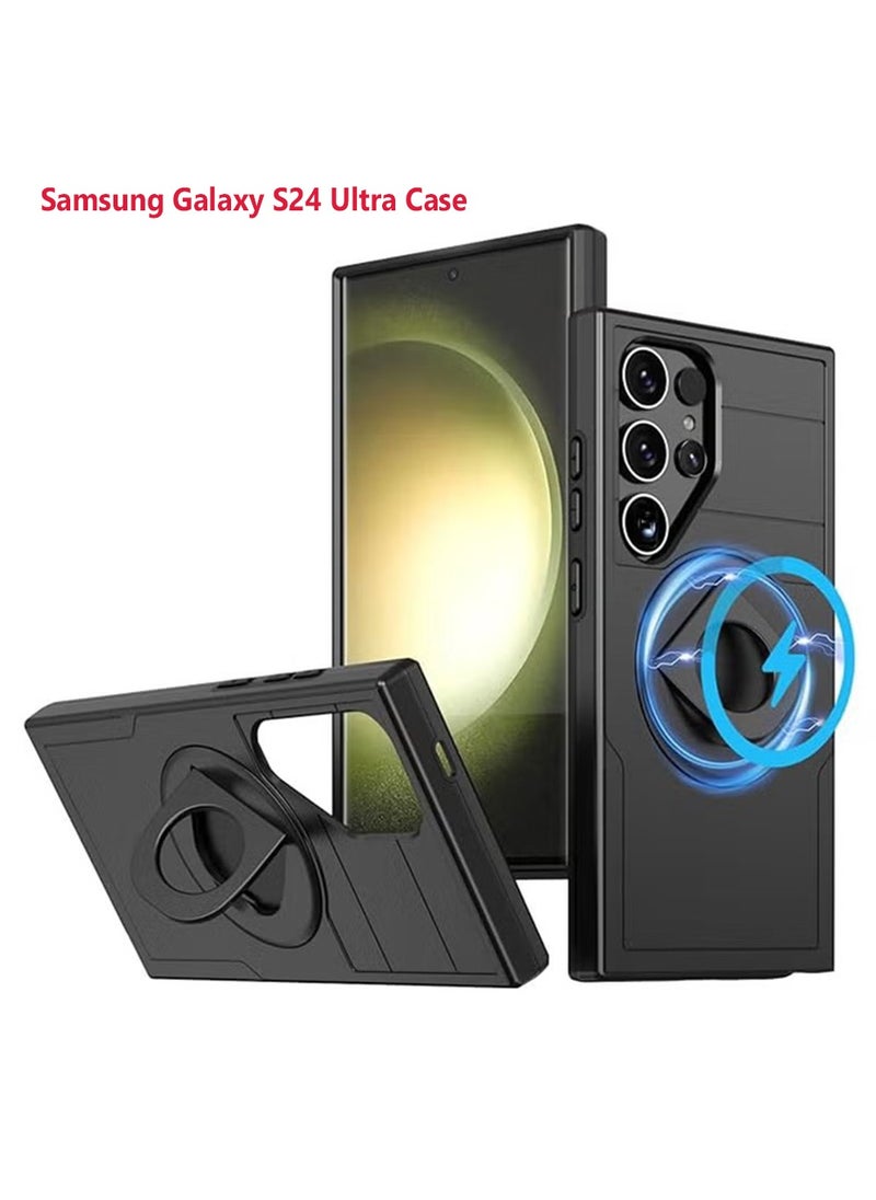 X-level Cover Case for Samsung Galaxy S24 Ultra,Compatible with MagSafe with Ring Kickstand Military Grade Drop Protection Back Cover for Samsung Galaxy S24 Ultra (Black)  - Image 1