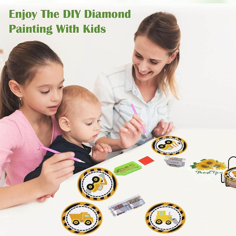 AzsVbvs 8 Pieces Diamond Painting Coasters Kit with Holder, Diamond Art Coasters, DIY Art Crafts Projects for Adults and Beginners (Construction) - Image 2