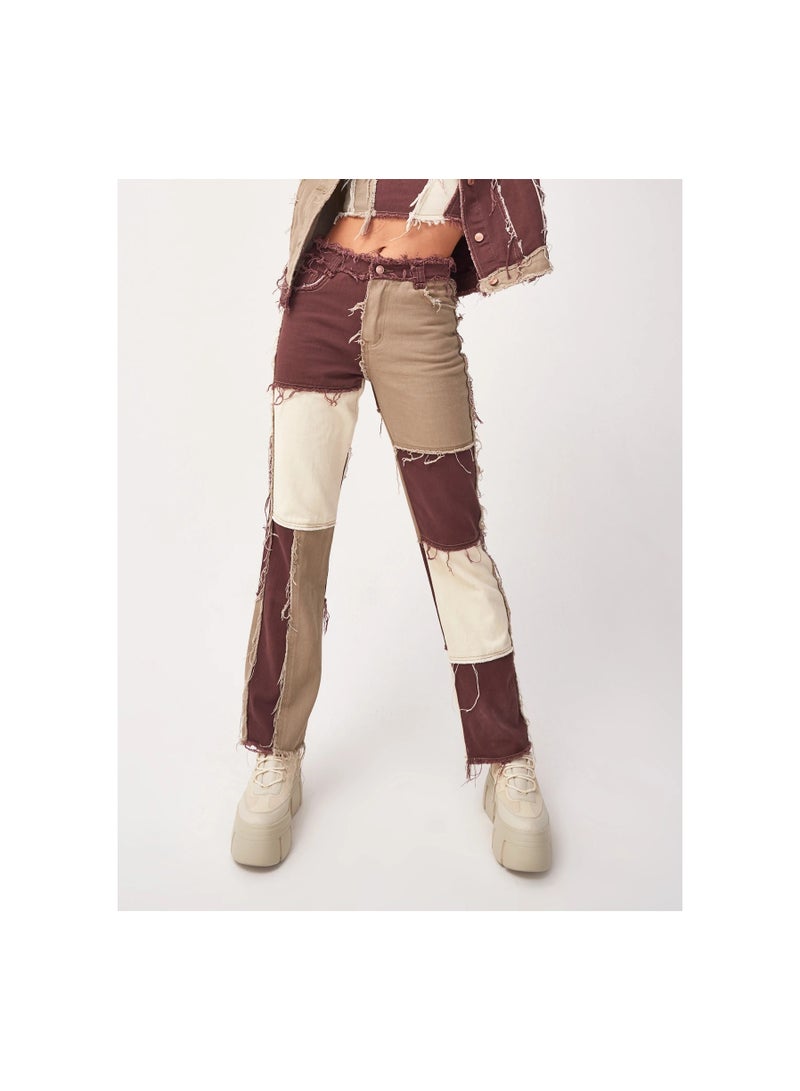 Loquat Panels Of high-rise Tight Hips Women's Straight-leg Denim Trousers - Image 1