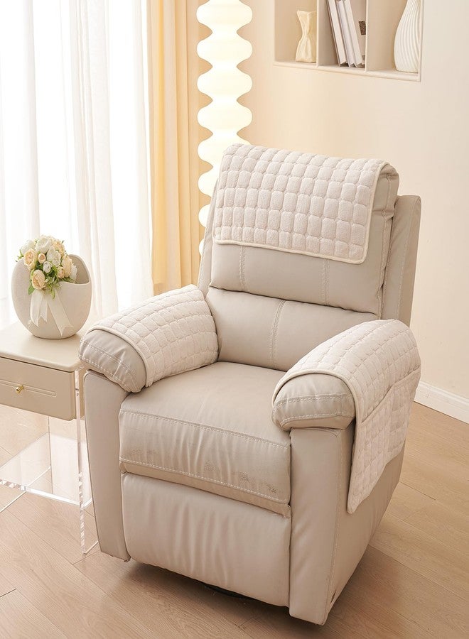 vctops 3 Pieces Flannel Plush Sofa Armrest Cover Headrest Cover for Recliners Soft Fuzzy Non Slip 2 Arm Rest Covers and 1 Headrest Protector for Recliner Leather Sofa Couch(Beige,1 Seat) - Image 5