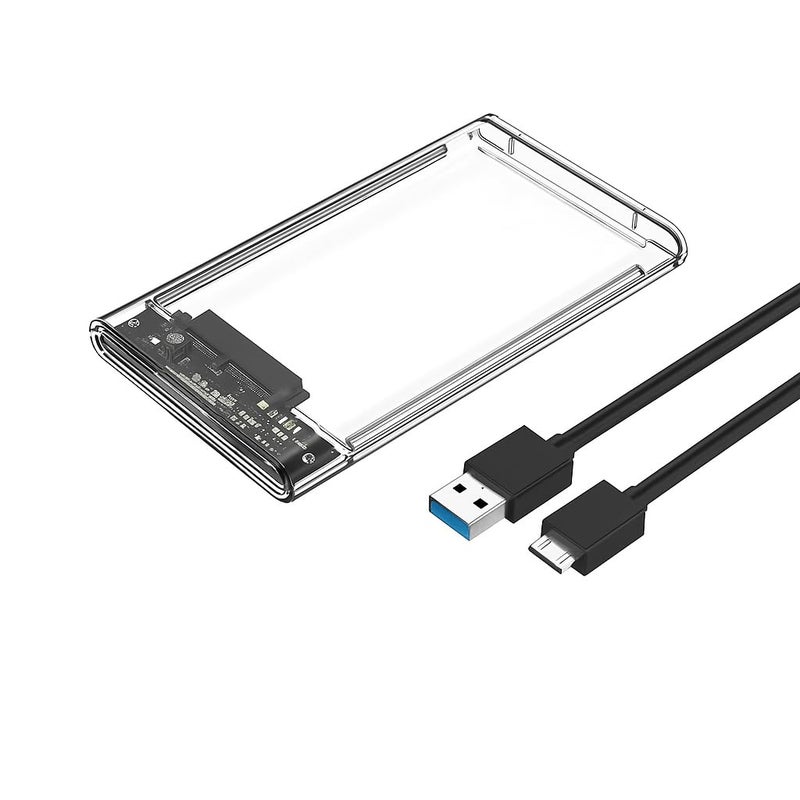 2.5" SATA to USB 3.0 External Hard Drive Enclosure – Transparent Case for 2.5” SSD/HDD, Tool-Free, UASP Supported, High-Speed 5Gbps.