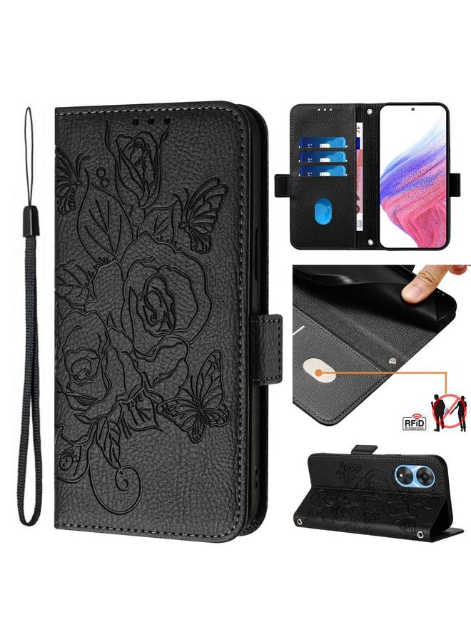 S-TOP Case For OPPO A78 5G / A1x 5G Embossed Rose RFID Anti-theft Leather Phone Case - Image 1