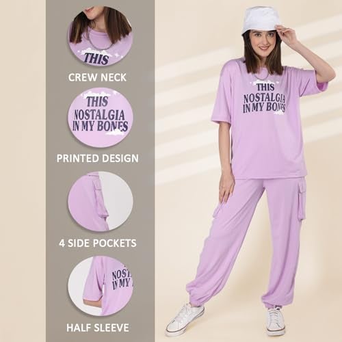 CHKOKKO Casual Co ord Set for Women Stylish Summer Wear Cord Half Sleeves Round Neck Track Suit Latest Coords Travelling Outfit Western Ladies Co ords Lavender Size 5XL - Image 3