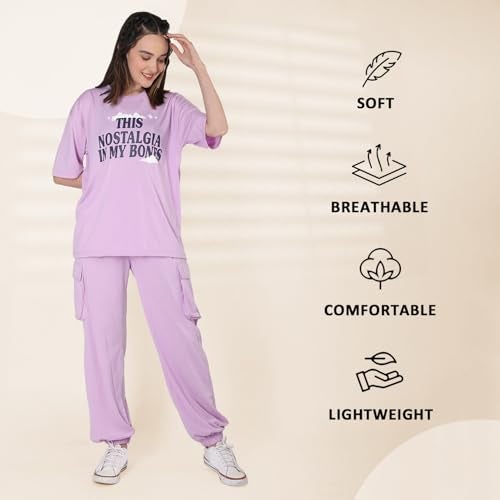 CHKOKKO Casual Co ord Set for Women Stylish Summer Wear Cord Half Sleeves Round Neck Track Suit Latest Coords Travelling Outfit Western Ladies Co ords Lavender Size 5XL - Image 2