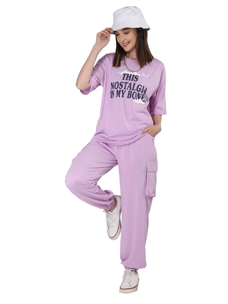 CHKOKKO Casual Co ord Set for Women Stylish Summer Wear Cord Half Sleeves Round Neck Track Suit Latest Coords Travelling Outfit Western Ladies Co ords Lavender Size 5XL - Image 1