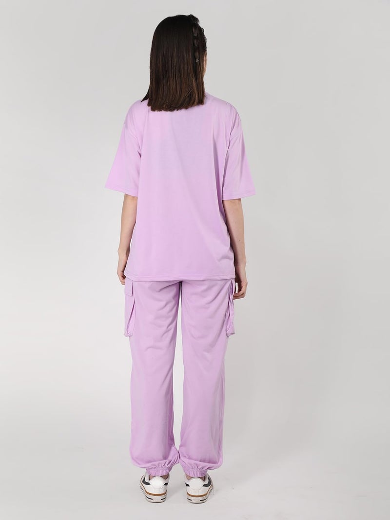 CHKOKKO Casual Co ord Set for Women Stylish Summer Wear Cord Half Sleeves Round Neck Track Suit Latest Coords Travelling Outfit Western Ladies Co ords Lavender Size 5XL - Image 4