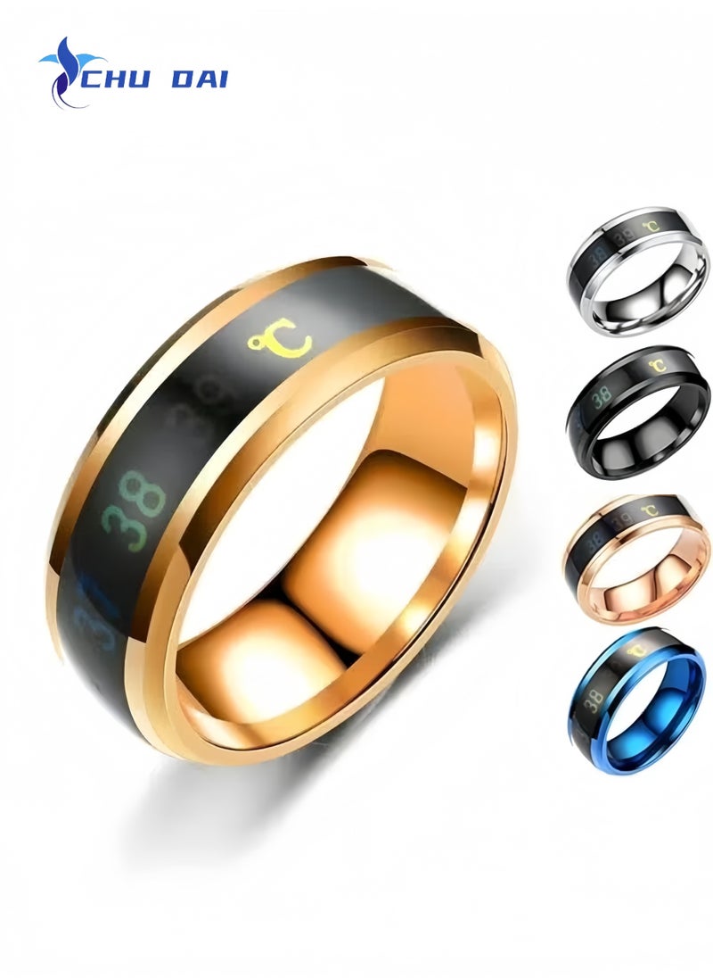 CHU DAI Smart Rings Temperature Monitor Celsius Digital Thermometer Body  Steel Band Finger Ring（Rose Gold）  - Image 1