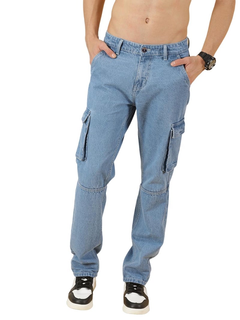 Thomas Scott Men's Relaxed Fit Cargo Jeans (TSJ086-LightBlue, 38) - Image 1
