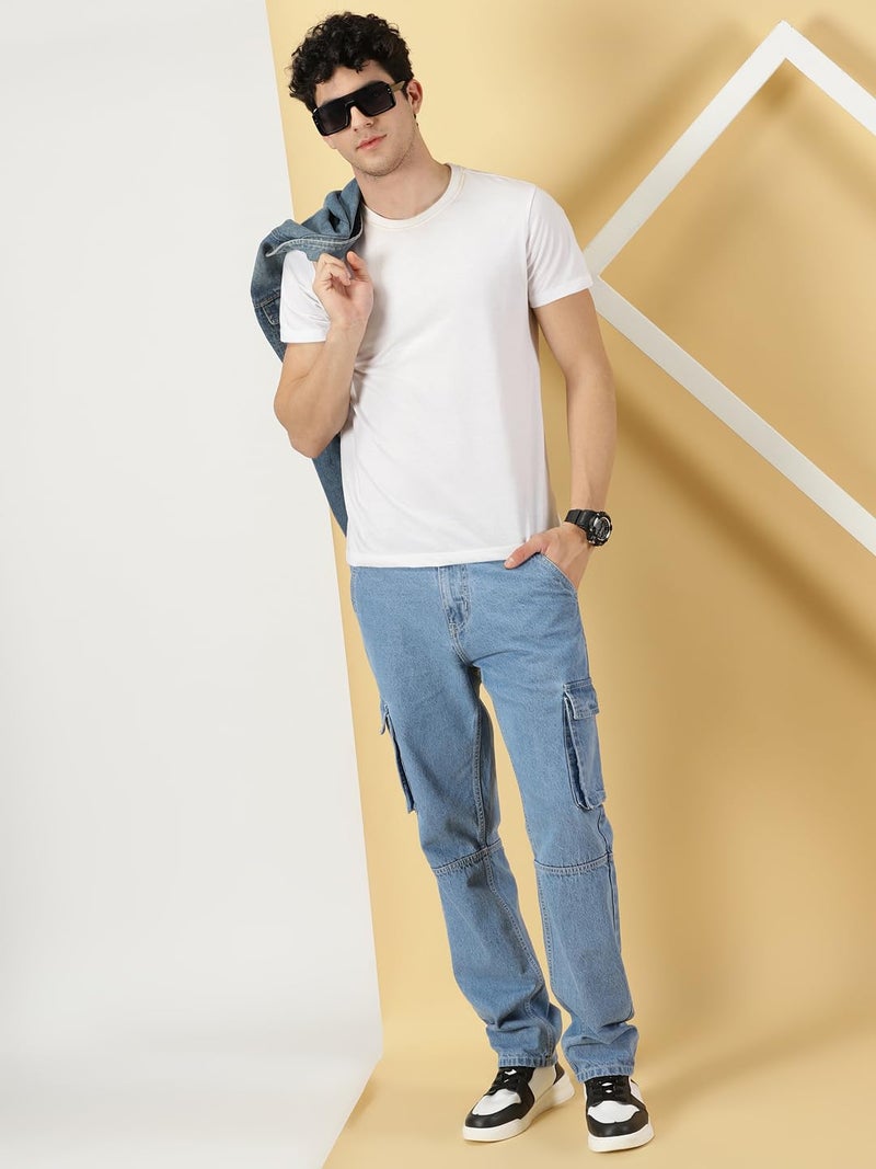 Thomas Scott Men's Relaxed Fit Cargo Jeans (TSJ086-LightBlue, 38) - Image 3