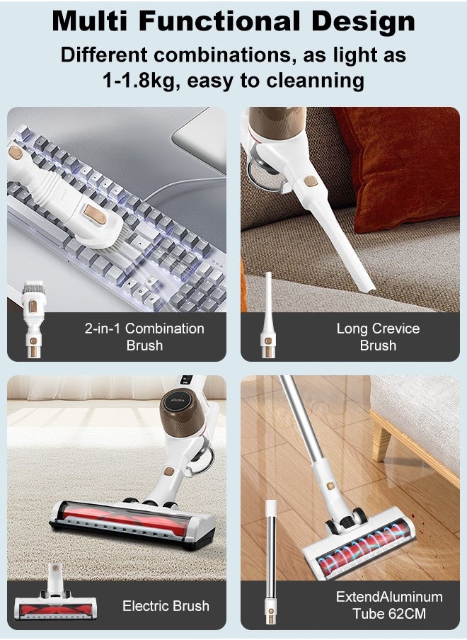 Xoopla Cordless Vacuum Cleaner – 30KPa /400W Powerful Suction Stick Vacuum with LED Touch Screen, 60 Mins Runtime, 7-Stage HEPA, Wall-Mount, Lightweight Handheld Vacuum for Home/Car/Office,Hard Floor/Carpet（With Electric Rolling Brush)  - Image 5