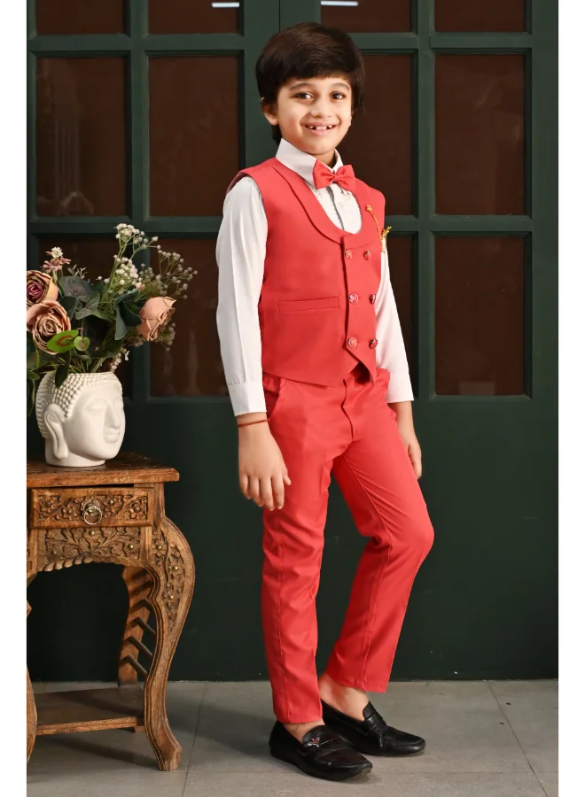 BT DEZINES Boys Red Solid 3 Piece Suit Set