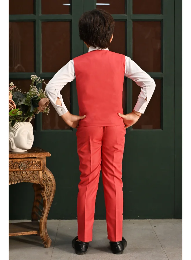 BT DEZINES Boys Red Solid 3 Piece Suit Set