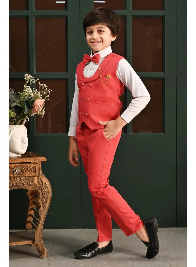 BT DEZINES Boys Red Solid 3 Piece Suit Set