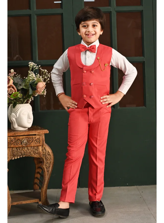 BT DEZINES Boys Red Solid 3 Piece Suit Set