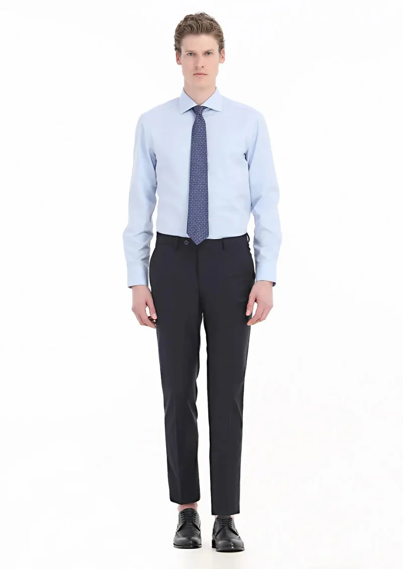 RAMSEY Light Blue Plain Regular Fit Weaving Classical Cotton Blended Shirt