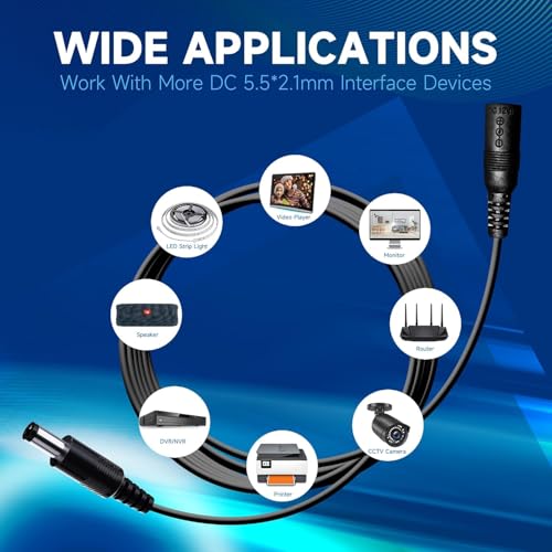FEDUS Dc Male to Female Plug Cable 20AWG DC Power Adapter Extension Cord 2.1mm x 5.5mm DC 12V Power Adapter Dc Extension Cord for CCTV Camera, DVR,NVR,LED Strip,Baby Monitor,IP Camera, 5 Meter Black - Image 2